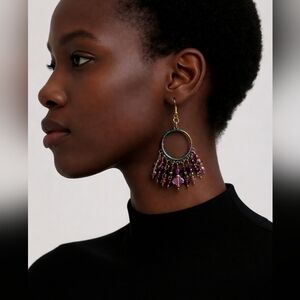 Elegant Purple Beaded Hoop Earrings